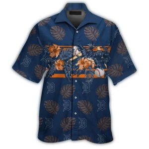 Detroit Tigers Floral Leaf Pattern Hawaiian Shirt For Fans