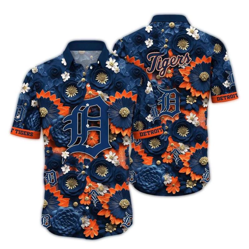 Detroit Tigers Flower Blossom Pattern Hawaiian Shirt 1