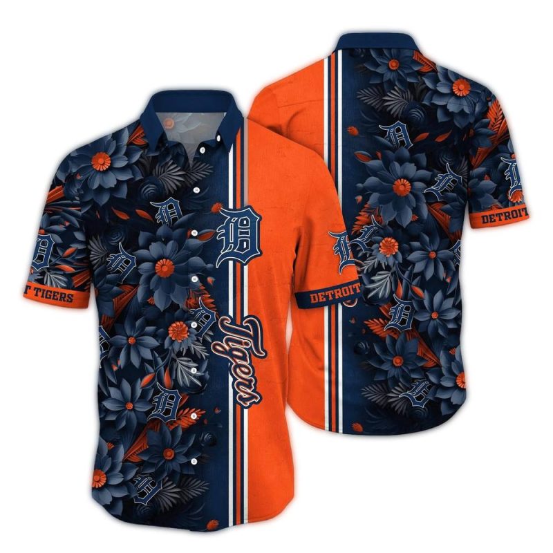 Detroit Tigers Flower Blossom Stripe Hawaiian Shirt 1