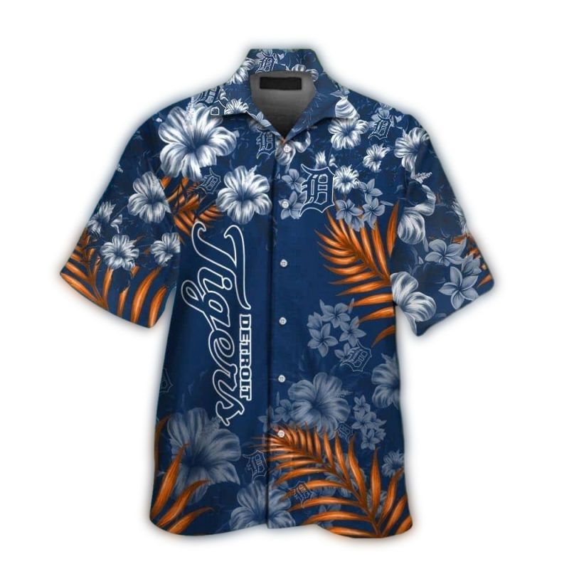 Detroit Tigers Flower Leafs Pattern Hawaiian Shirt 1