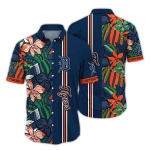 Detroit Tigers Floral Stripe Art Hawaiian Shirt For Men And Women