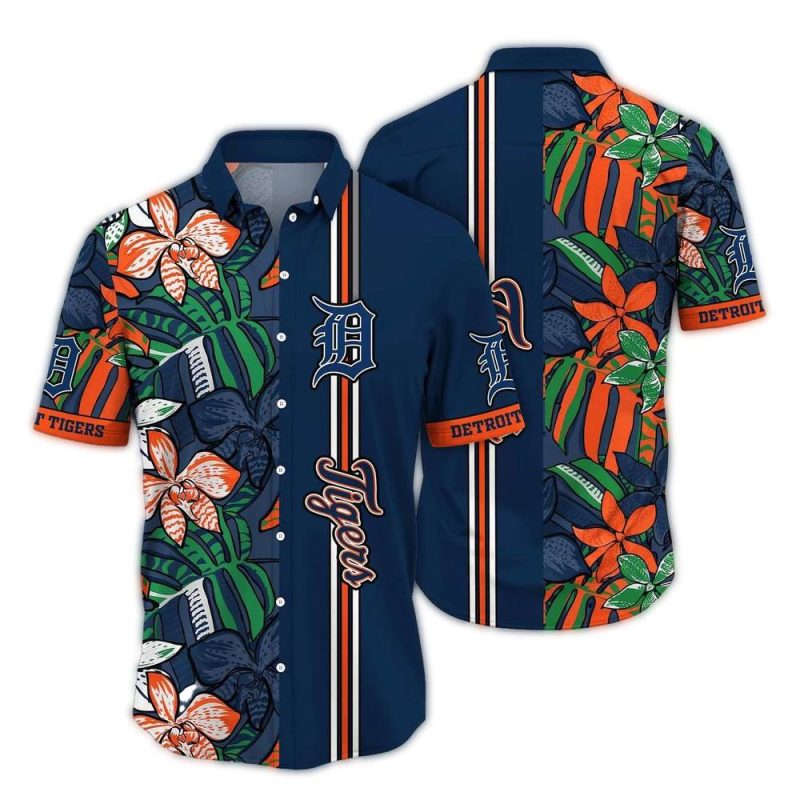 Detroit Tigers Flower Stripe Art Hawaiian Shirt 1