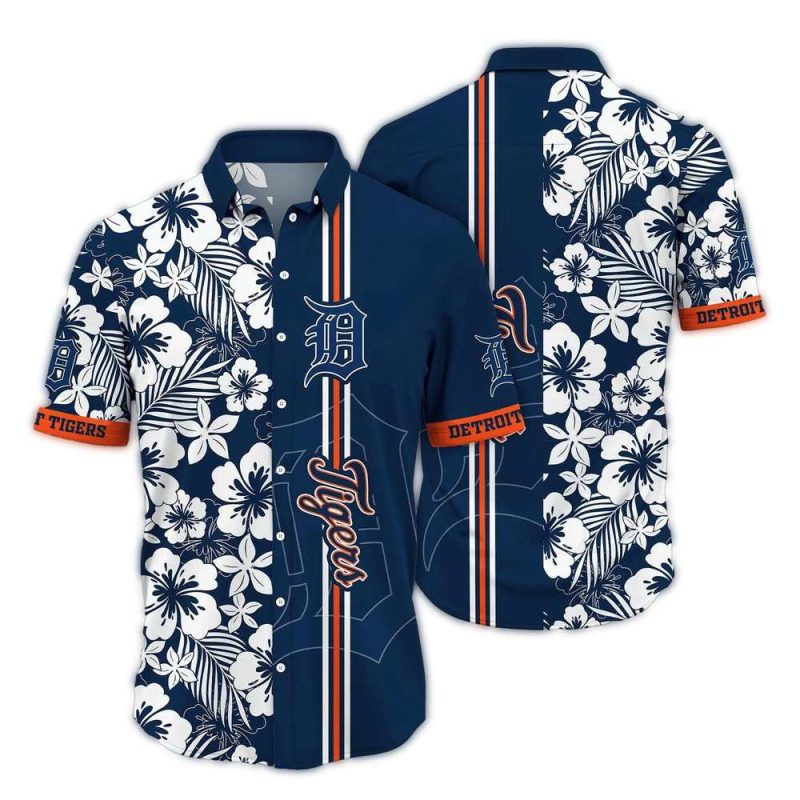 Detroit Tigers Flower Stripe Vintage Hawaiian Shirt 1