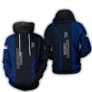 Detroit Tigers Blue All-Over Print Hoodie With Gc Pattern Design