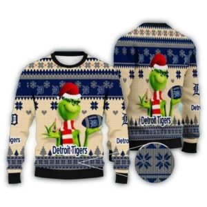 Detroit Tigers Grinch Holiday Sweatshirt - Festive Ugly Sweater Design