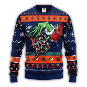 Detroit Tigers Grinch Logo Christmas Ugly Sweater For Holiday Cheer