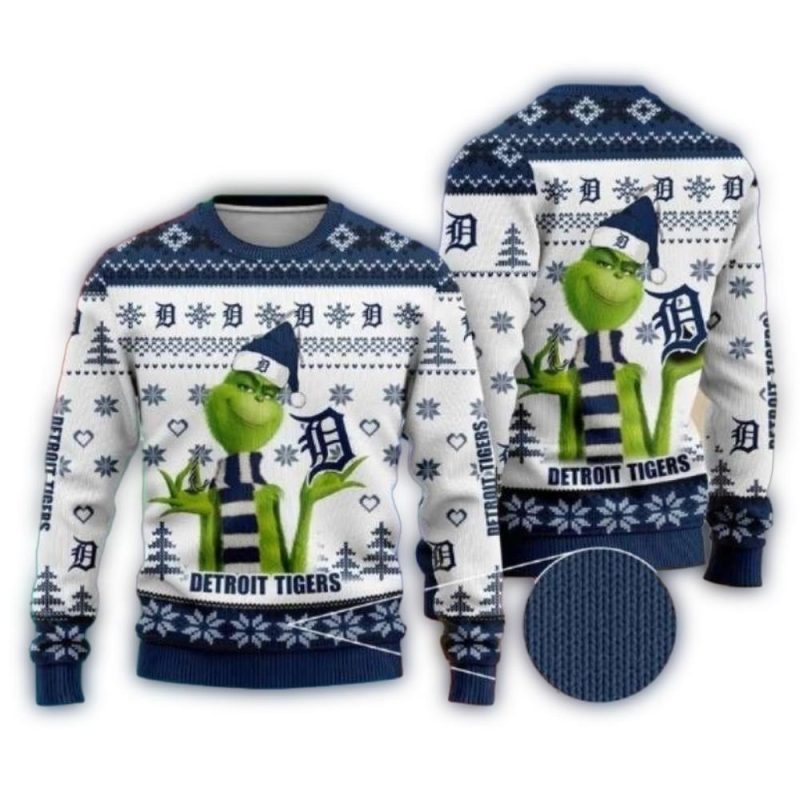 Detroit Tigers Grinch Holiday All Over Print Sweatshirt 1
