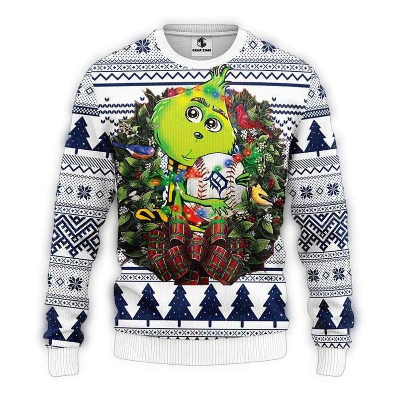 Detroit Tigers Grinch Hug Ball Christmas Ugly Sweater 1