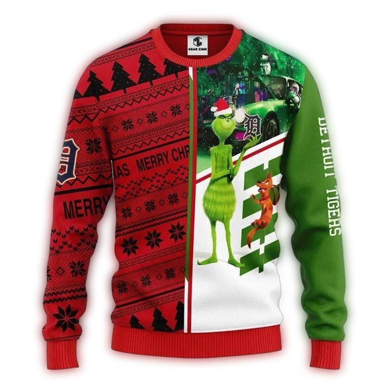 Detroit Tigers Grinch and Scooby Doo Christmas Ugly Sweater 1
