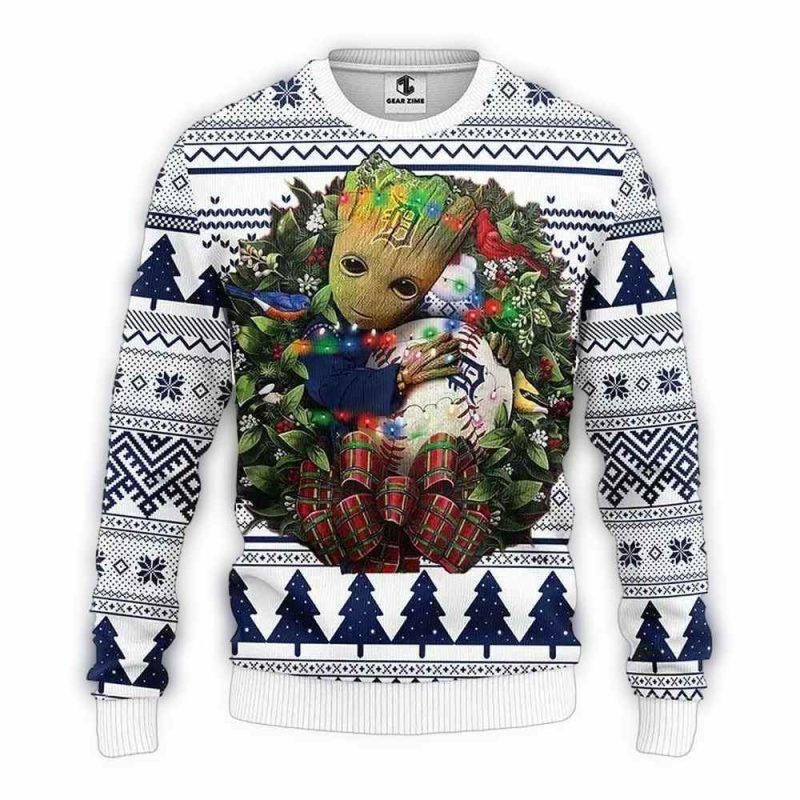 Detroit Tigers Groot Hug Christmas All Over Print Sweatshirt 1