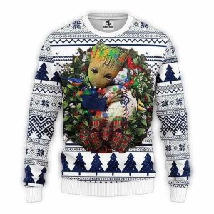 Detroit Tigers Groot Hug Christmas Sweater - Ugly Holiday Sweatshirt