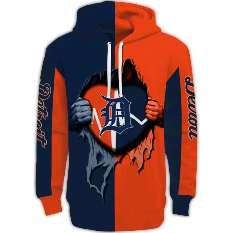 Detroit Tigers Heartbeat Graphic All Over Print Hoodie 1