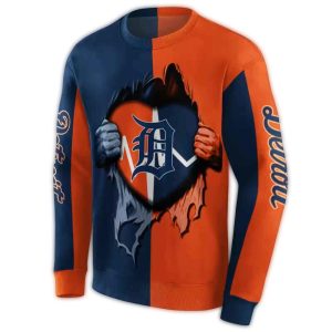 Detroit Tigers Heartbeat Graphic Sweatshirt - All Over Print Design