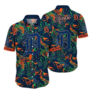 Vintage Detroit Tigers Hawaiian Shirt With Leaf Pattern Design
