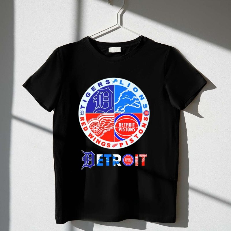 Detroit Tigers Lions Pistons Red Wings Circle Emblem T Shirt t shirt 1 1