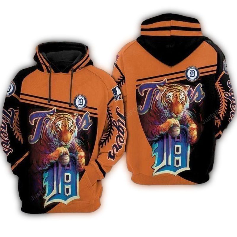 Detroit Tigers Logo Black and Orange All Over Print Hoodie 1