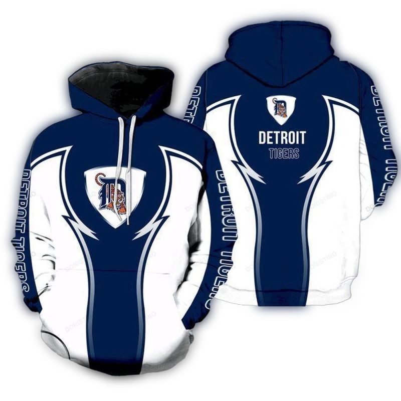 Detroit Tigers Logo White and Blue All Over Print Hoodie 1