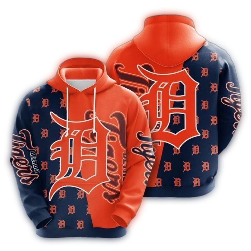 Detroit Tigers Many Logo Orange and Navy All Over Print Hoodie 1