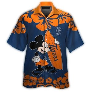 Detroit Tigers Mickey Mouse Tropical Floral Hawaiian Shirt For Summer Fun