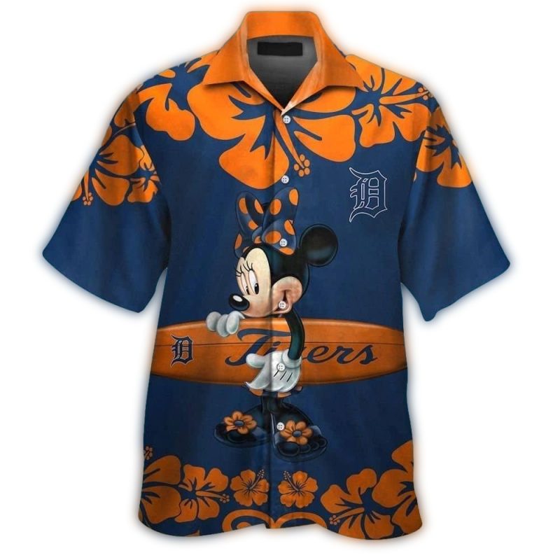 Detroit Tigers Minnie Mouse Surf Floral Tropical Hawaiian Shirt 1