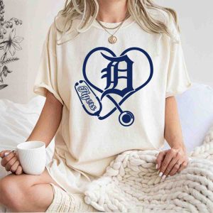 Detroit Tigers Nurse Heart Stethoscope T-Shirt For Medical Professionals