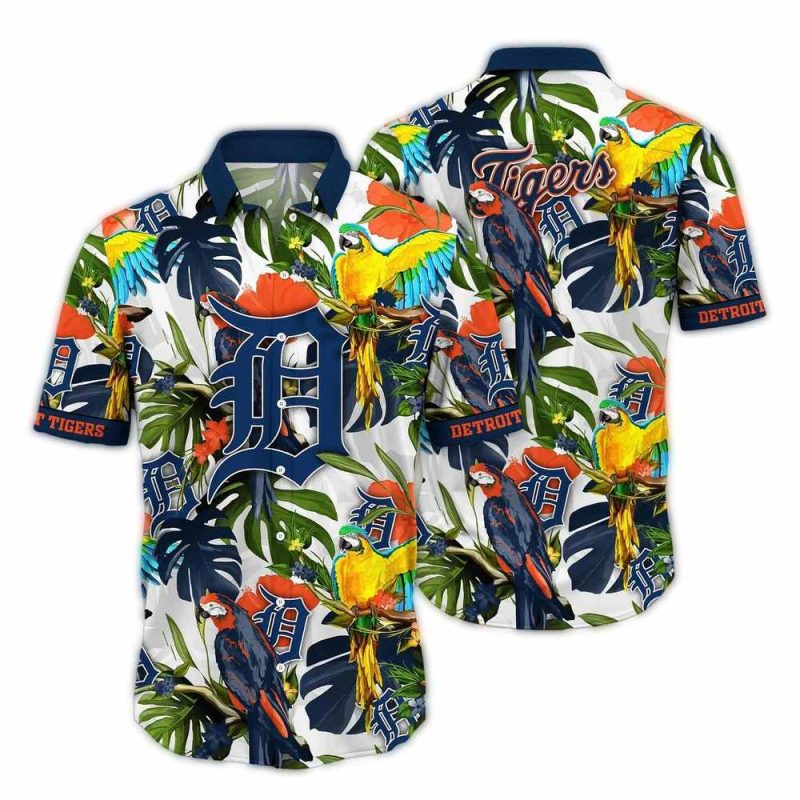Detroit Tigers Parrot Leafs Art Hawaiian Shirt 1