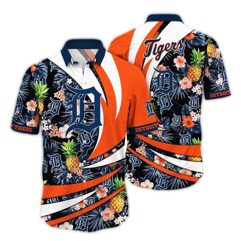Detroit Tigers Pineapple Floral Leafs Pattern Hawaiian Shirt 1