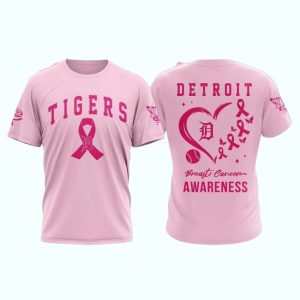 Detroit Tigers Pink Breast Cancer Awareness T-Shirt - All Over Print Design