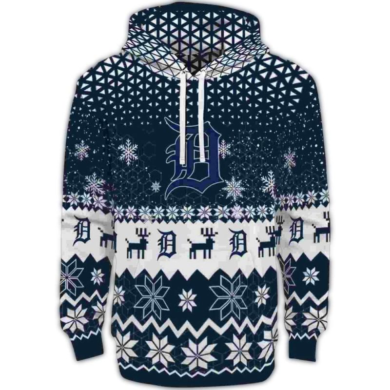 Detroit Tigers Reindeer Motif All Over Print Hoodie 1