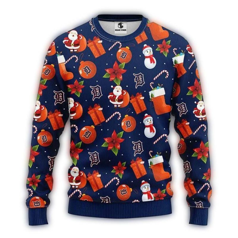 Detroit Tigers Santa Claus Snowman All Over Print Sweatshirt 1