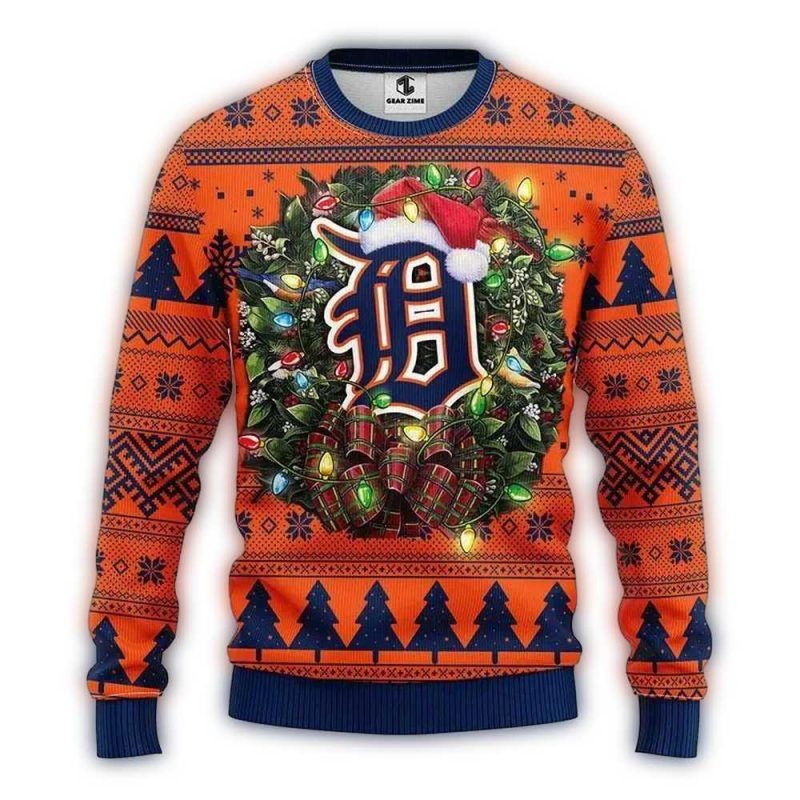 Detroit Tigers Santa Hat Light All Over Print Sweatshirt 1