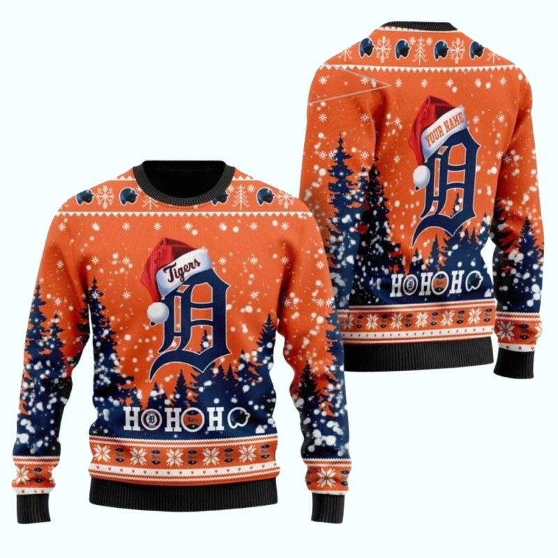 Detroit Tigers Santa Ugly Christmas With Ho Ho Ho All Over Print Sweatshirt 1