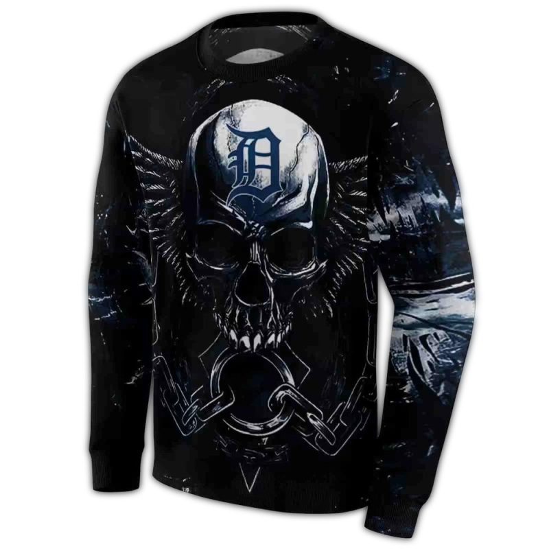 Detroit Tigers Skull Artwork All Over Print Sweatshirt 1