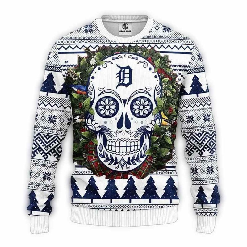 Detroit Tigers Skull Flower Christmas All Over Print Sweatshirt 1