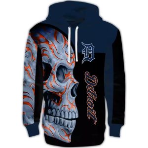 Detroit Tigers Skull Motif Hoodie - All Over Print Design