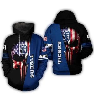 Detroit Tigers Skull Punisher All Over Print Hoodie For Fans