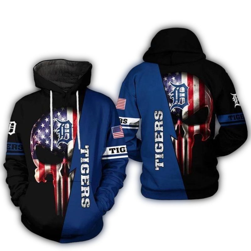 Detroit Tigers Skull Punisher Flag US All Over Print Hoodie 1