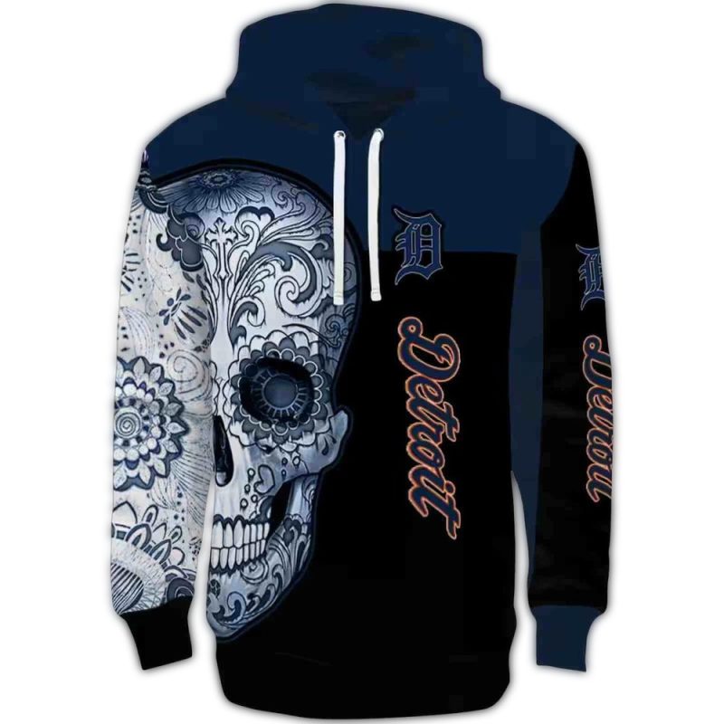 Detroit Tigers Sugar Skull All Over Print Hoodie 1