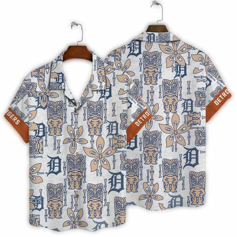 Detroit Tigers Tiki Floral Hawaiian Shirt 1