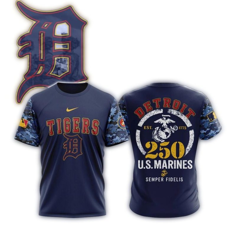 Detroit Tigers USMC 250th Birthday All Over Print T Shirt 1
