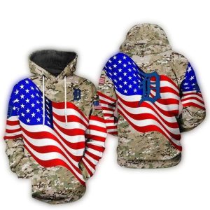 Detroit Tigers Camouflage Veteran All Over Print Hoodie With Us Flag Design