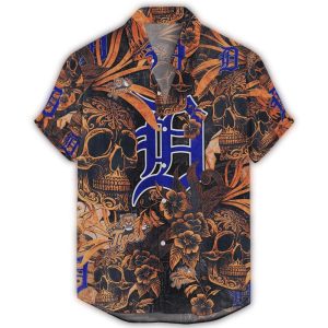 Vintage Detroit Tigers Floral Skull Hawaiian Shirt For Men