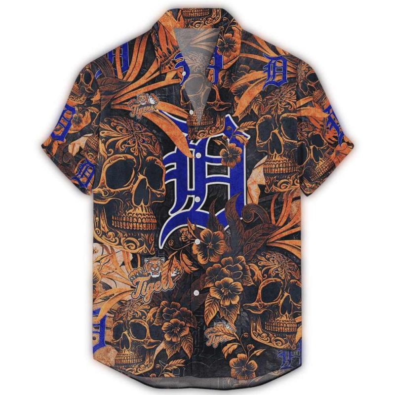 Detroit Tigers Vintage Skull and Floral Hawaiian Shirt 1