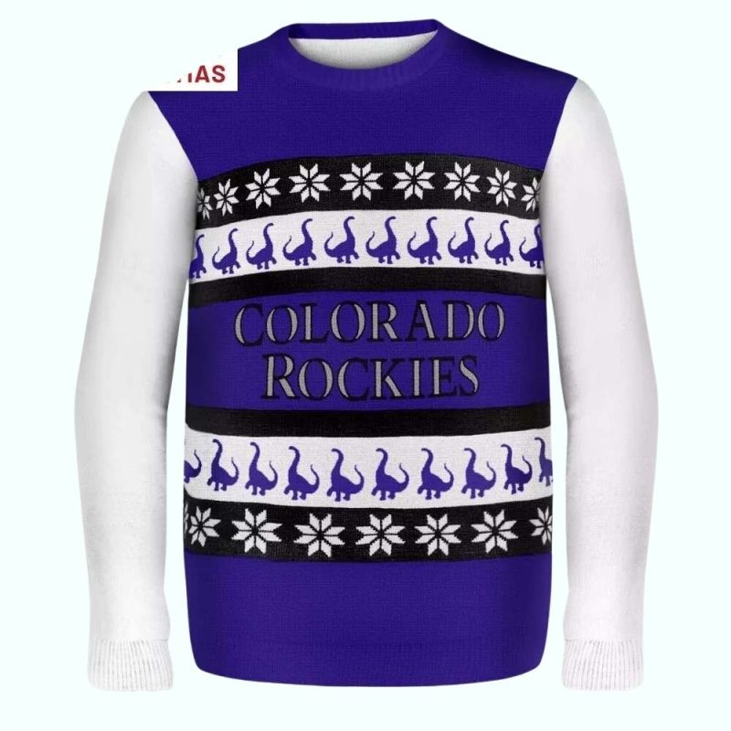 Dinosaur Pattern Colorado Rockies Christmas Ugly Sweater 1