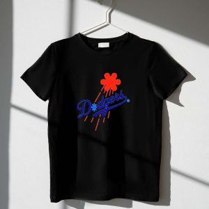 Dodgers Asterisk Logo Red Flower Burst T-Shirt For Fans