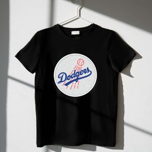 Dodgers Baseball Logo T-Shirt With Ball And Red Streaks Design