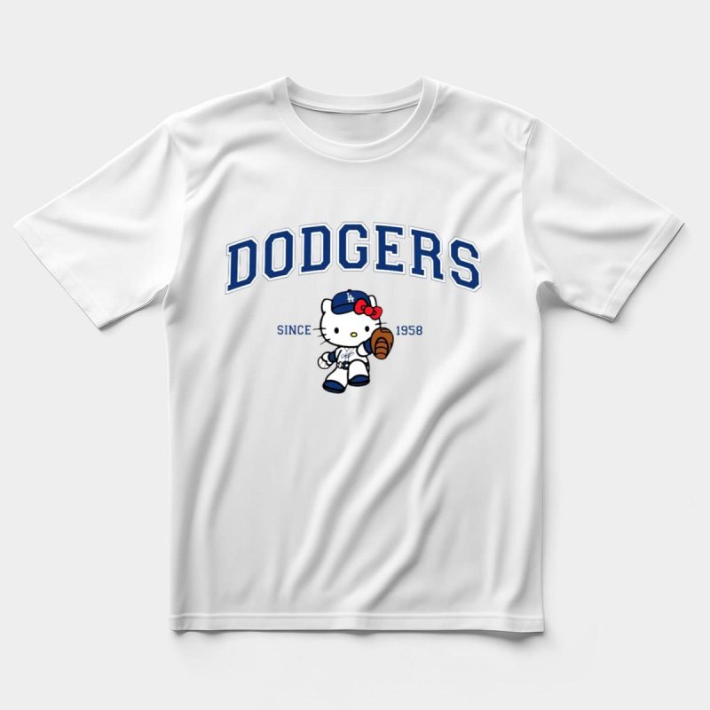 Dodgers Blue Kitty Baseball T-Shirt – Fun Graphic Tee for Fans - Image 5