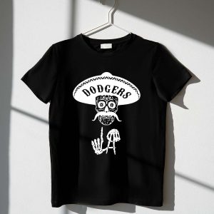 La Dodgers Skull T-Shirt With Sombrero & Skeleton Hand Design