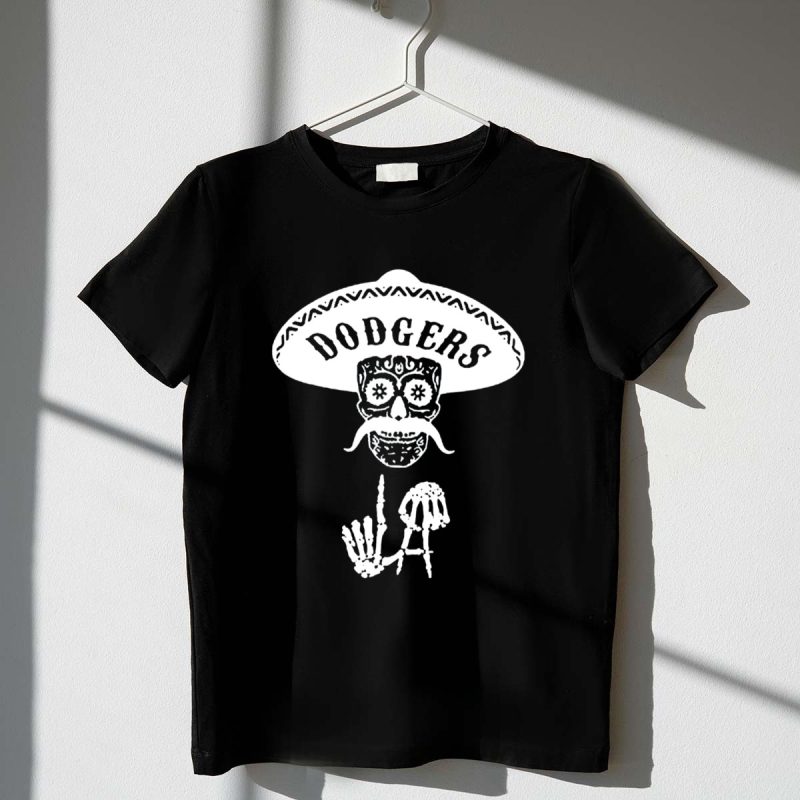 Dodgers Skull with Sombrero and Skeleton Hand LA T Shirt.jpeg t shirt 1 1