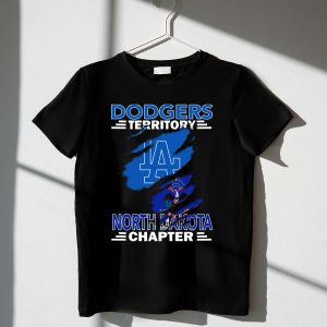 La Dodgers Territory North Dakota Chapter Logo T-Shirt With State Flag